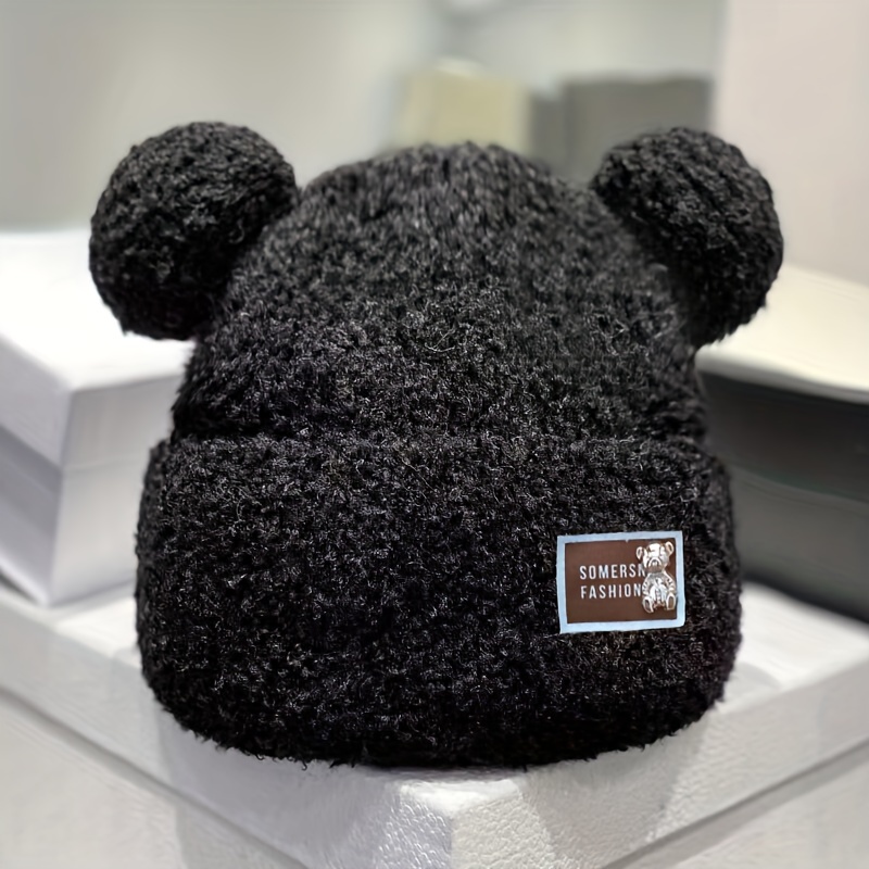 Women's Cute Cartoon Bear Ear Warm Hat Comfortable Solid - Temu