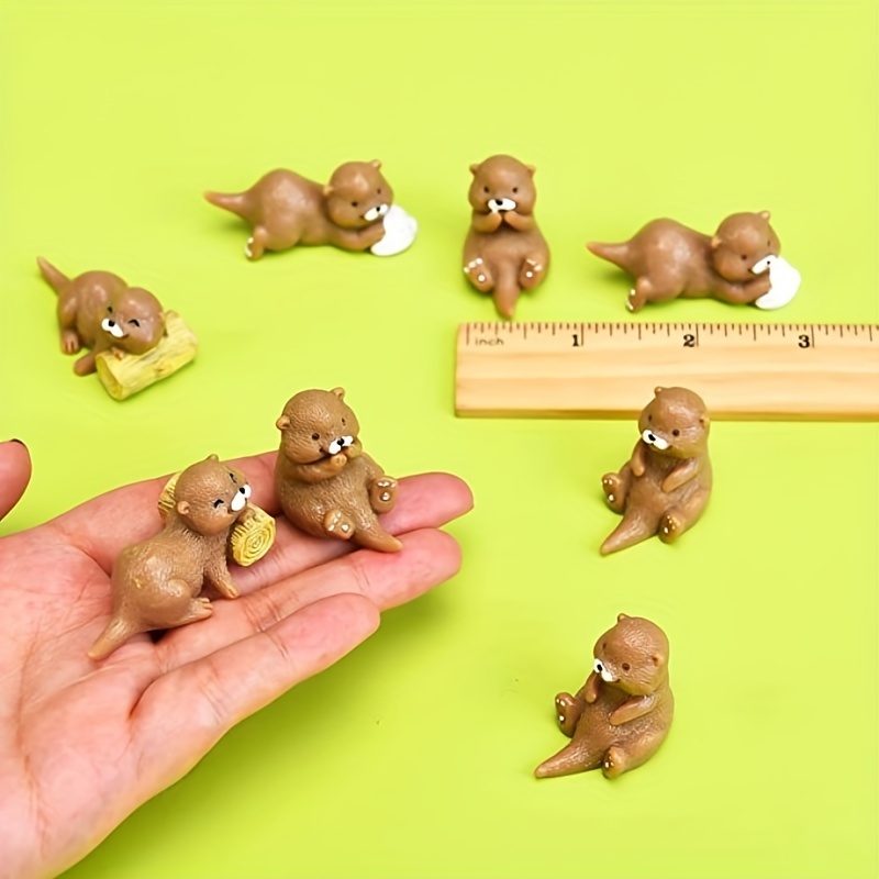 8Pcs Adorable Miniature Otters Figurines Crafts Resin Model Small Animals  Shape 