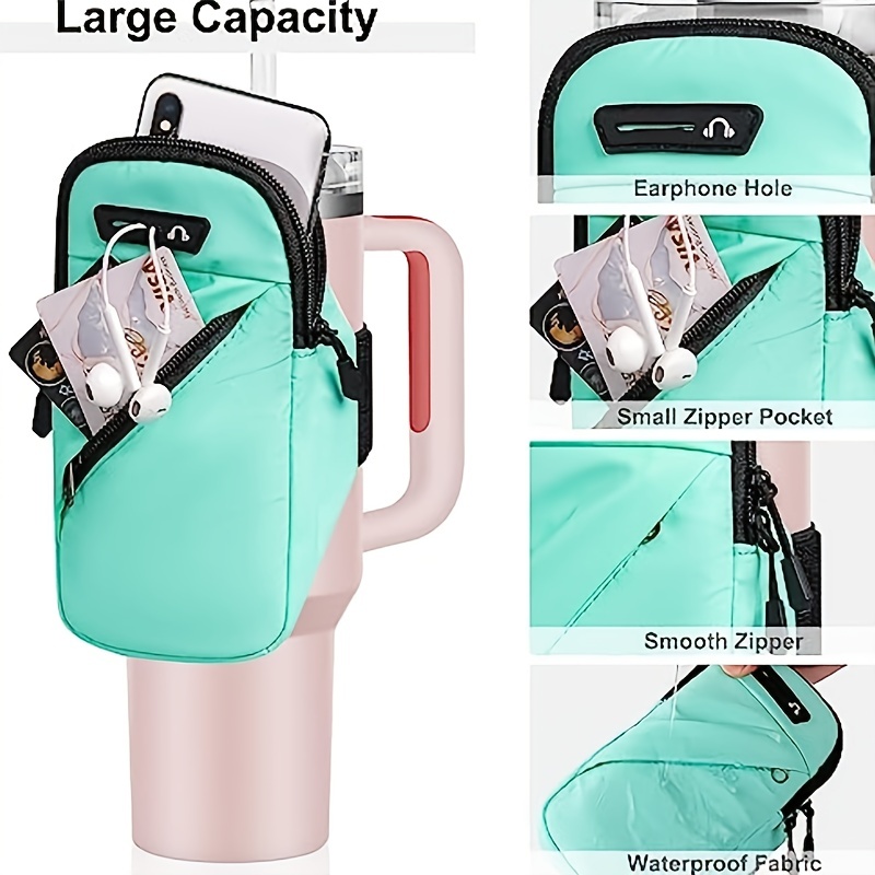 Water Bottle Pouch For 20/30/40oz Zipper Wallet For Women Gym Accessories  Running Handheld Bag Adjustable Sports arm Bags Cup Accessories