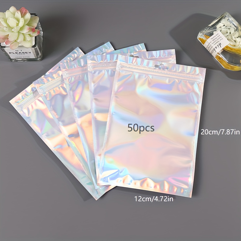 Holographic Self Seal Bags, 12cm X 7.5cm Iridescent Clear Plastic