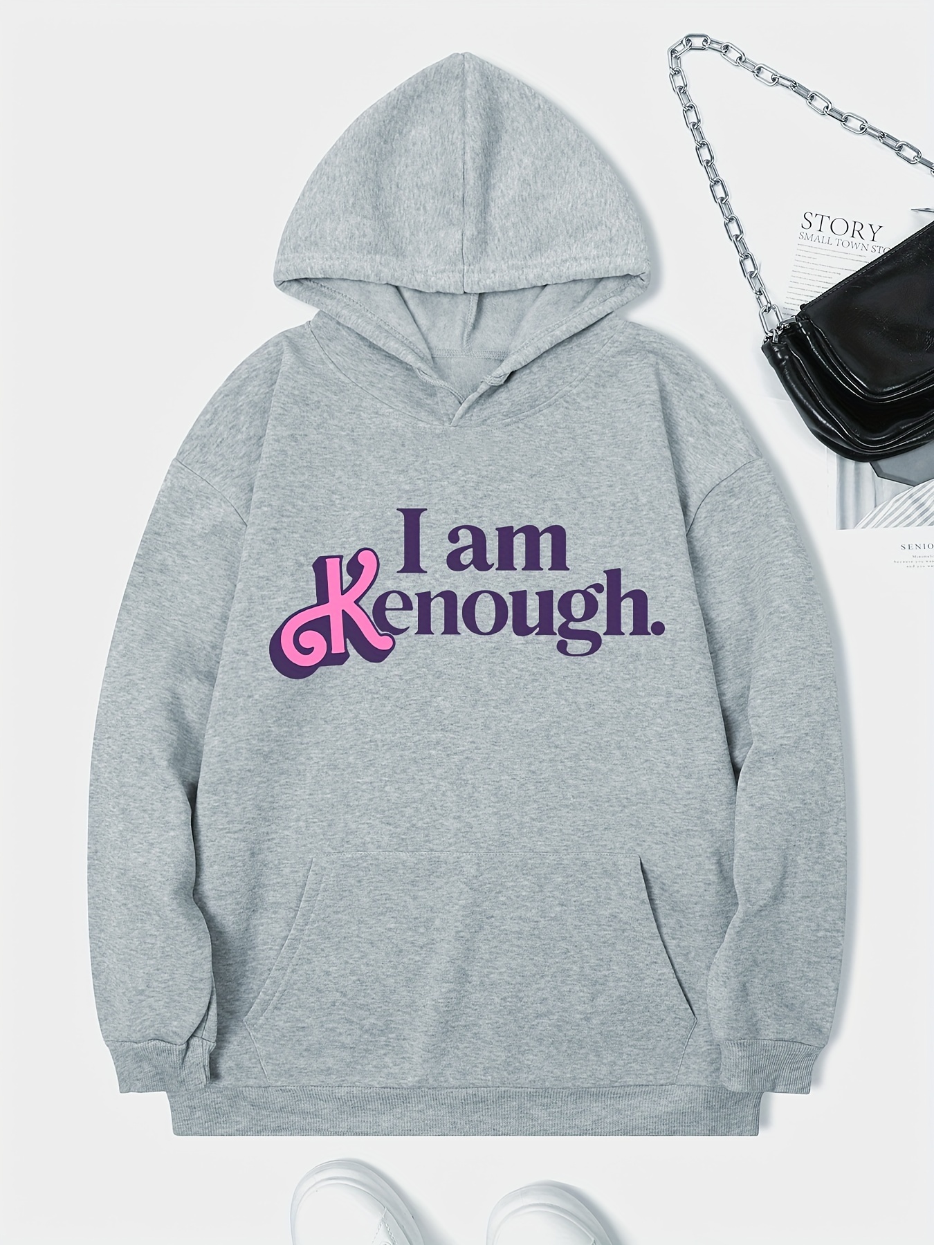 I Am Kenough Print Hoodie, Drawstring Casual Hooded Sweatshirt For Winter &  Fall, Women's Clothing