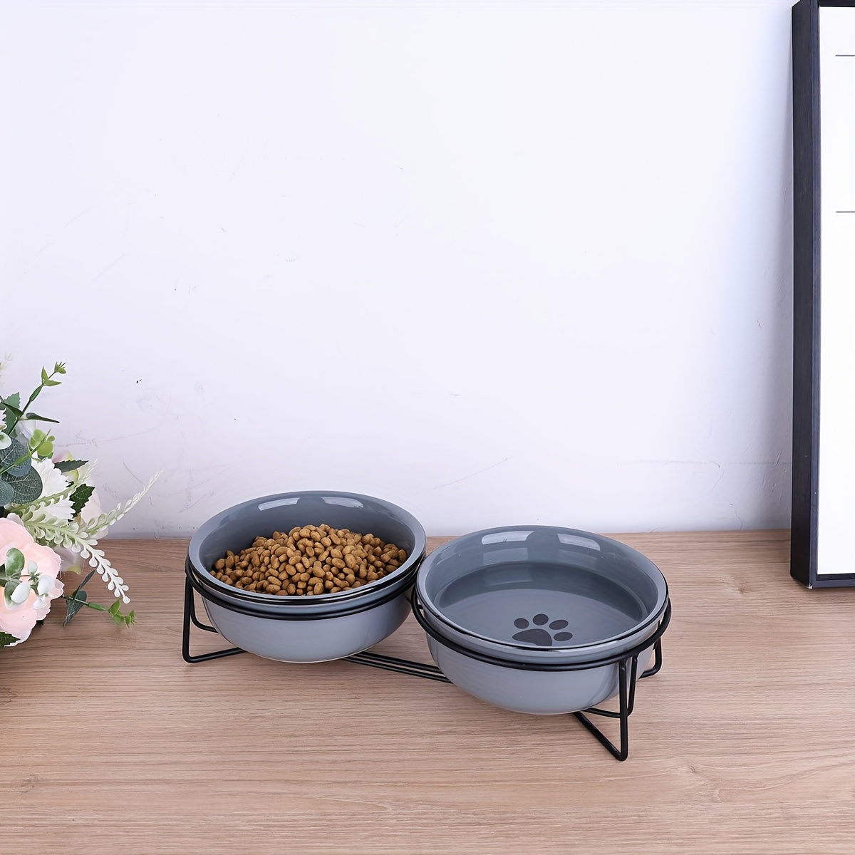 Ceramics Raised Cat Small Dog Bowls With Heighten Metal Stand For