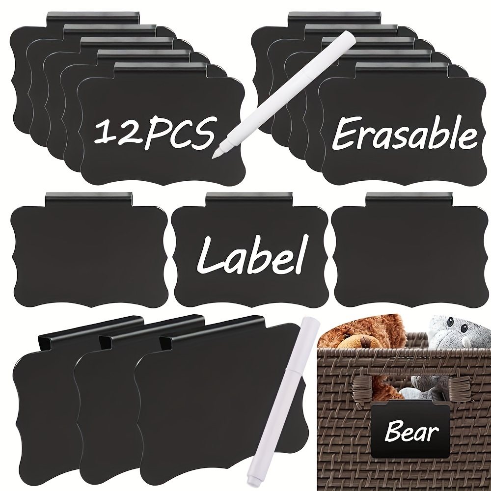 

12pcs Plastic Basket Labels Clip On Removable Basket Labels Kitchen Pantry Basket Label Clips For Pantry Fabric Bag Basket Box Hanging Basket Clip Labels