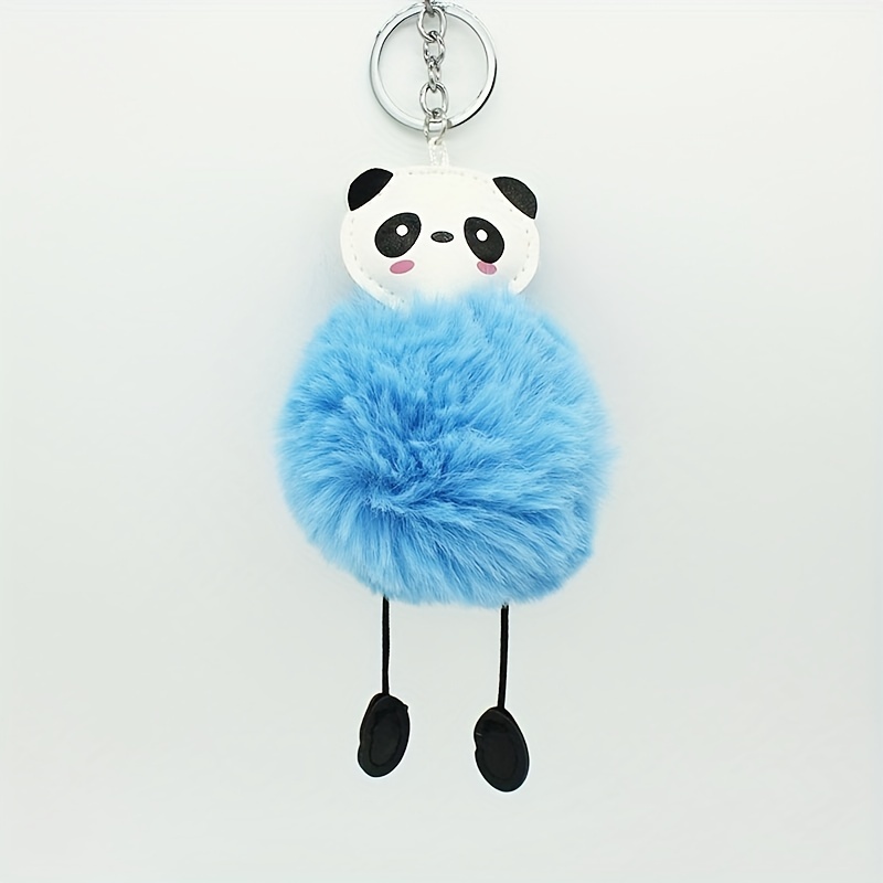 Panda & Pom Pom Keychain Cute Plush Animal Key Ring Purse Bag