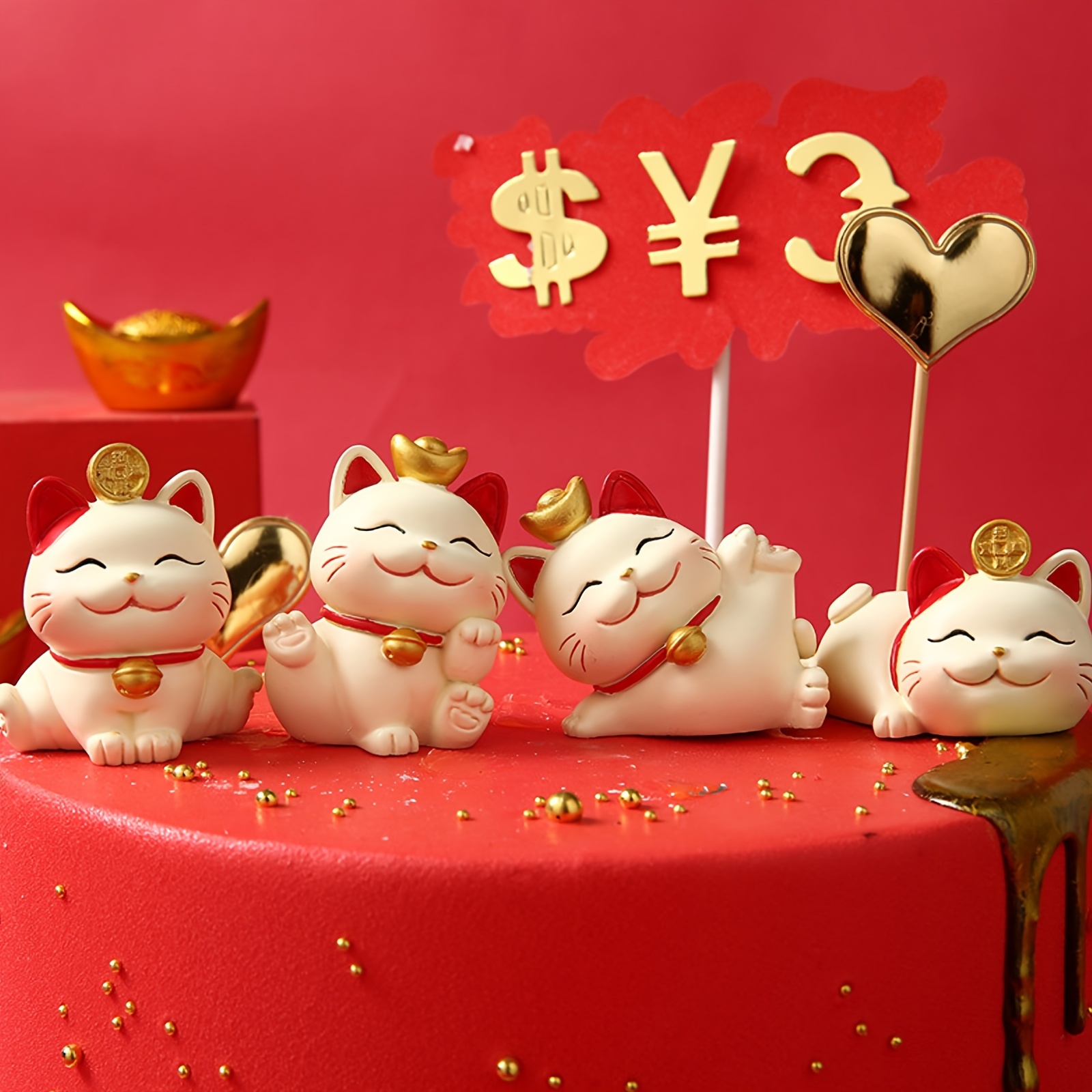 1 Figura Mini Gato Suerte Gato Dibujos Animados Año Nuevo - Temu