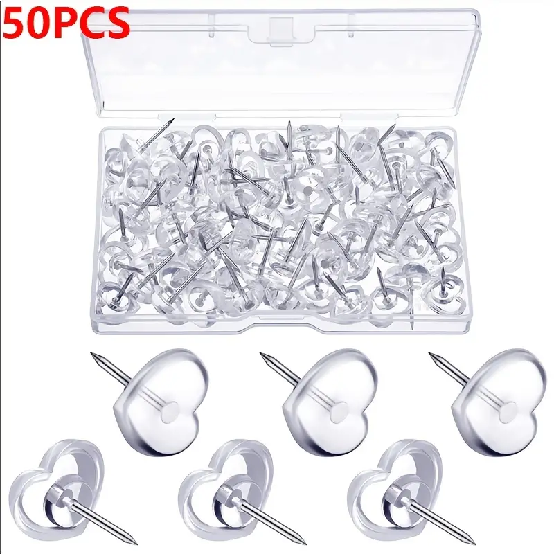 50 Pieces Heart Clear Push Pins For Cork Board, Transparent Heart Shaped  Thumb Tacks Plastic Decorative Push Pins For Posters, Office, Photo Maps,  Sch