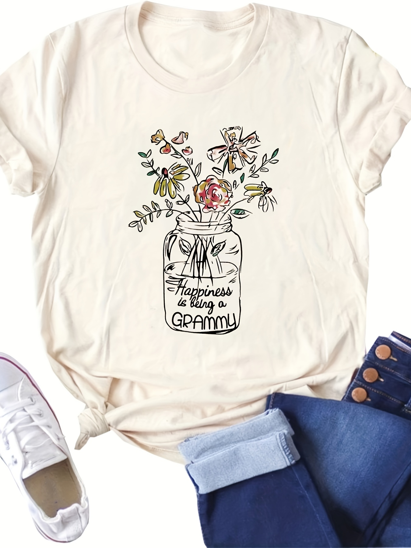 Floral Print Crew Neck T shirt Casual Short Sleeve T shirt - Temu