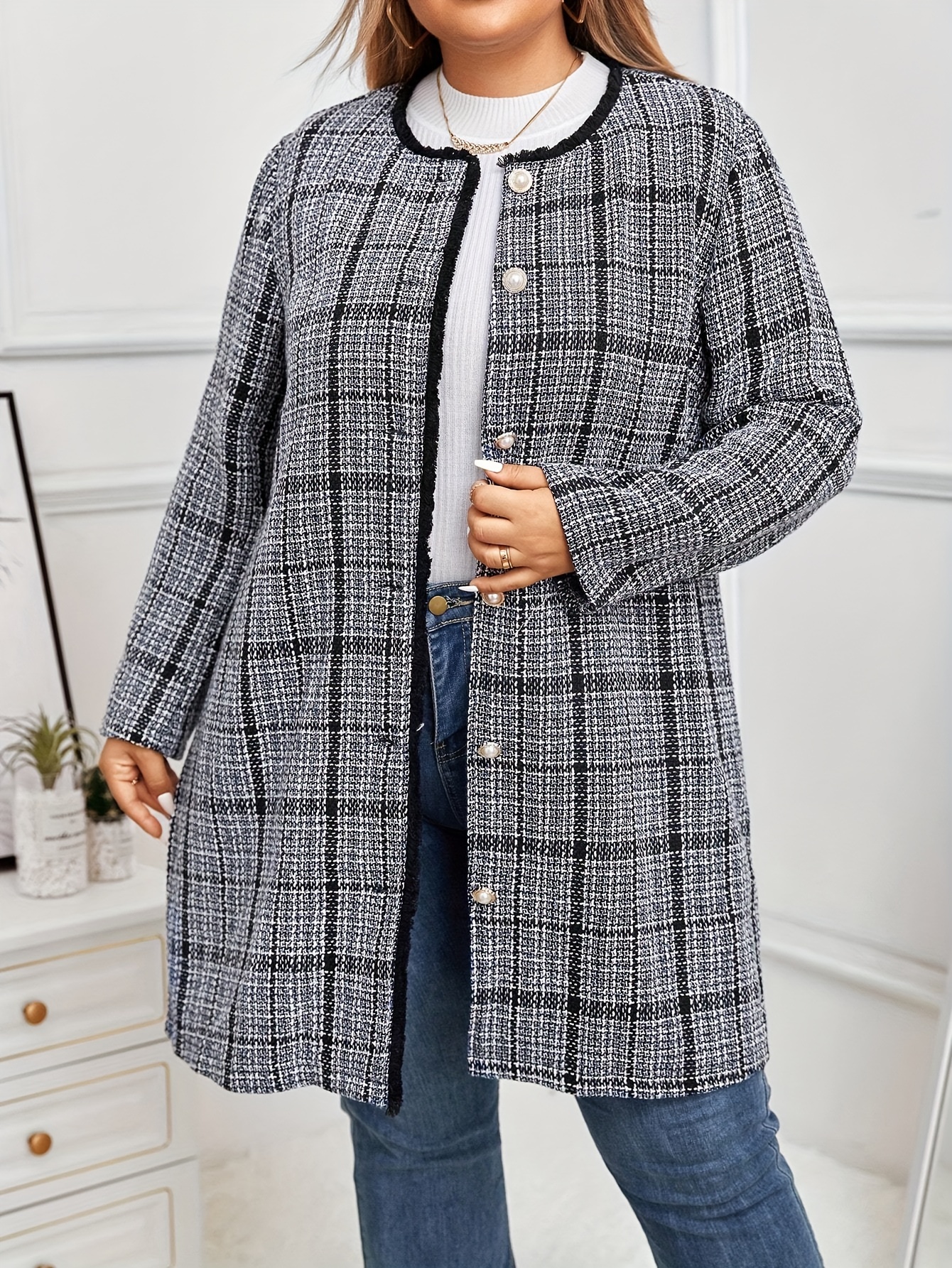 Plus Size Longline Tweed Blazer