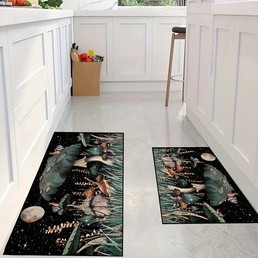 Mushroom Kitchen Rugs Sets of 2, Farmhouse Kitchen Mats Cushioned