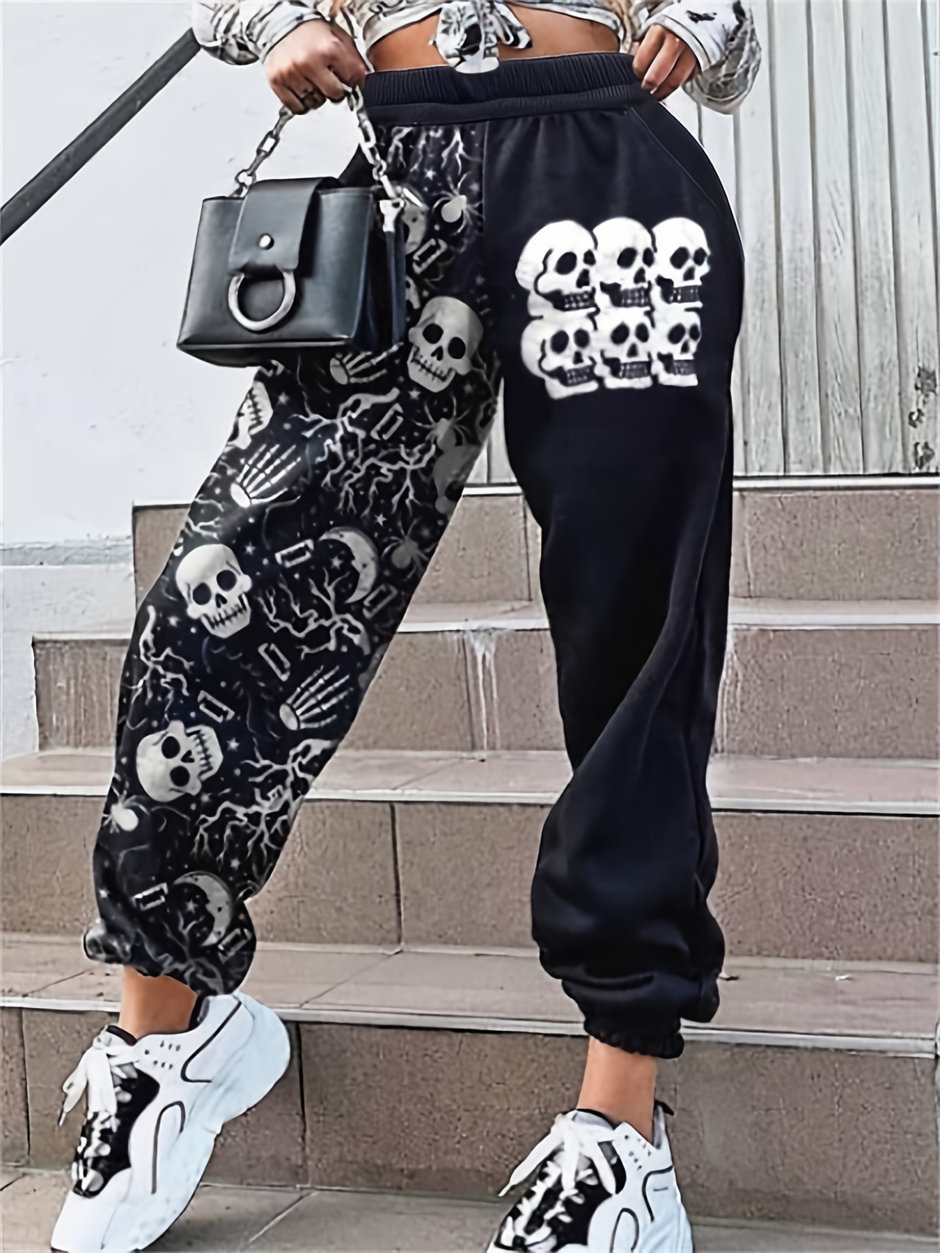Skull Halloween Elastic Waist Casual Sports Pants Fleece - Temu