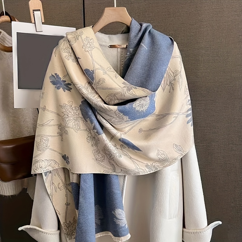 Premium Rice-blue Double-sided Scarf, Women's Versatile Korean-style Winter Shawl, Long Thickened Warm Faux Neck Warmer