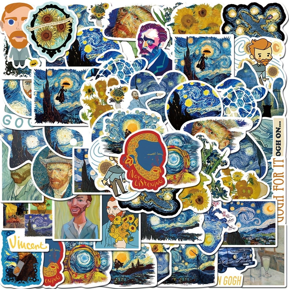 40 Pcs Vinyl Van Gogh Stickers Waterproof Van Gogh Art Sticker Pack for  Water Bottle Hydro Flask Laptop Skateboard Luggage Bike Car Helmet