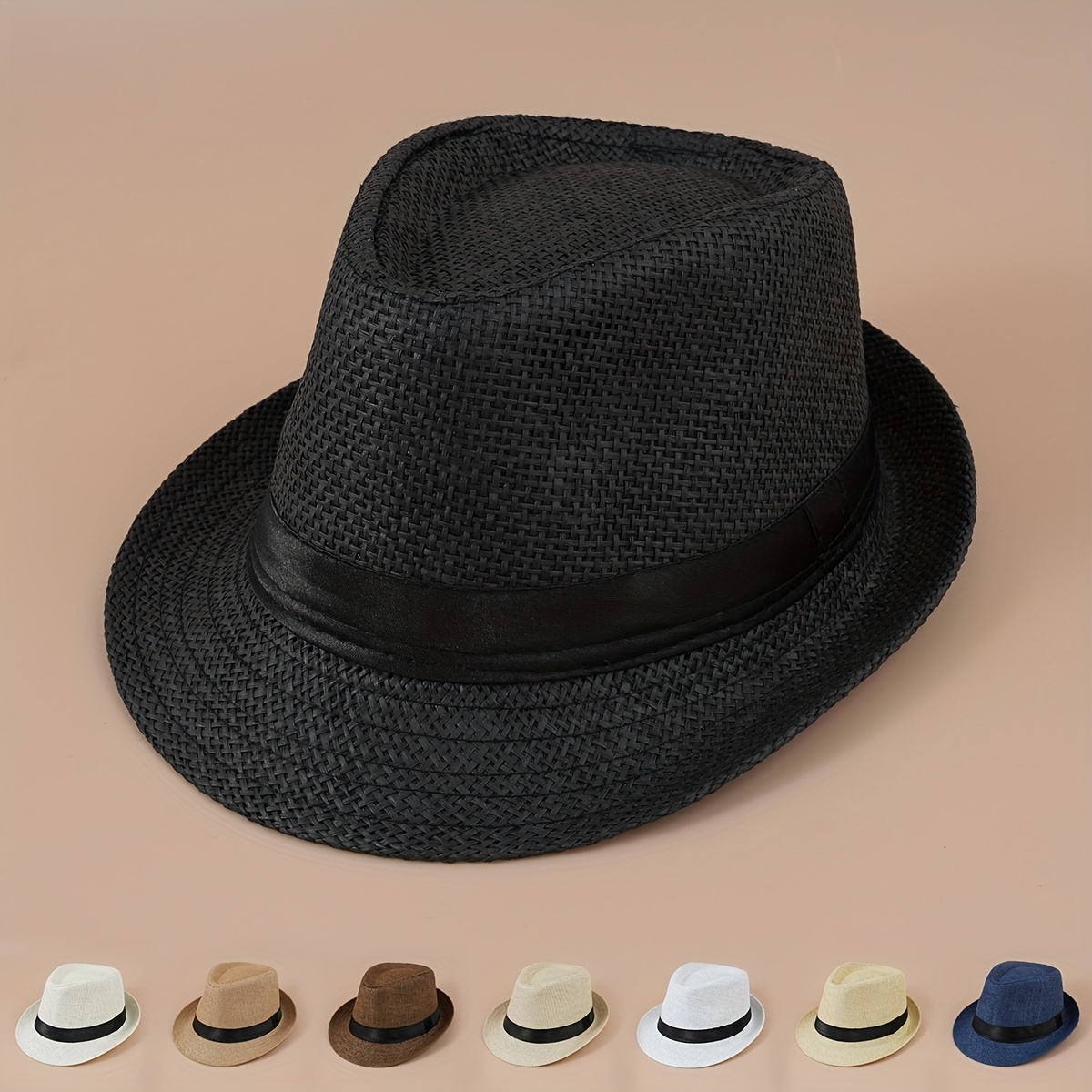 Solid Color Jazz Sun Hats Trendy Flat Brim Breathable Straw - Temu