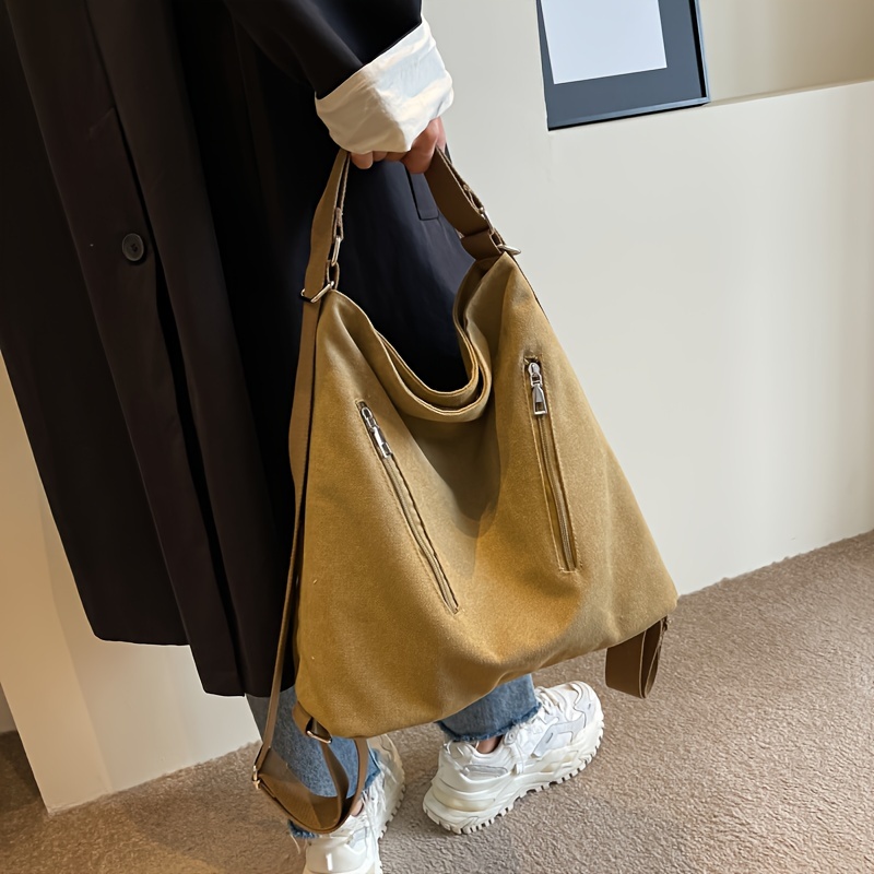 a Khaki Versatile Shopping Bag for Commuting, Casual Underarm Bag