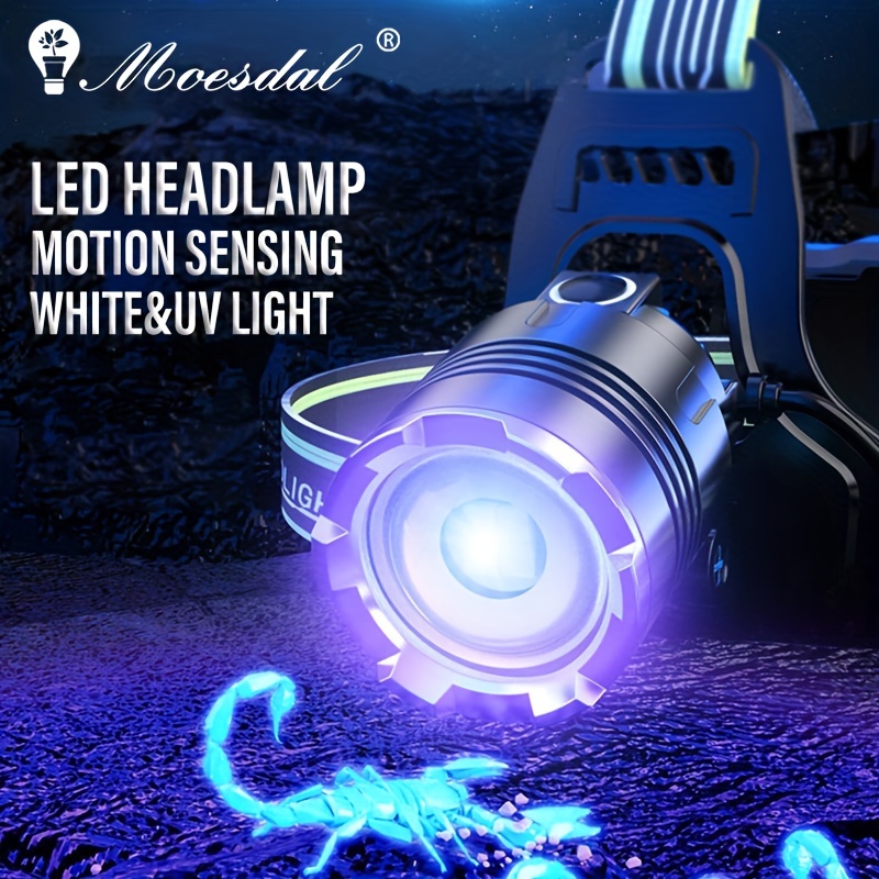 Lampe frontale LED COB avec capteur de batterie 18650 intégrée, 2 pièces,  Rechargeable par USB, affichage de puissance, lampe-torche pour la pêche