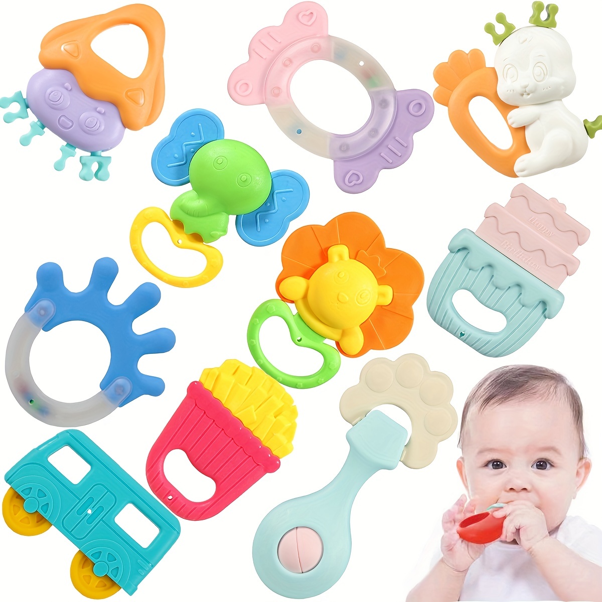 Ensemble de jouets hochets pour bébé, hochet à saisir et secouer pour bébé,  anneau de dentition sensoriel, jouet musical d'apprentissage et de  développement, cadeaux de premier anniversaire pour nouveau-né de 0 1