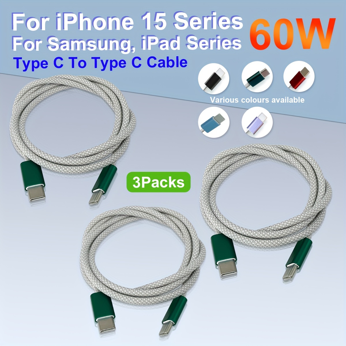 Para El Paquete De 3 Cables De Carga De 10 Pies De Nylon - Temu