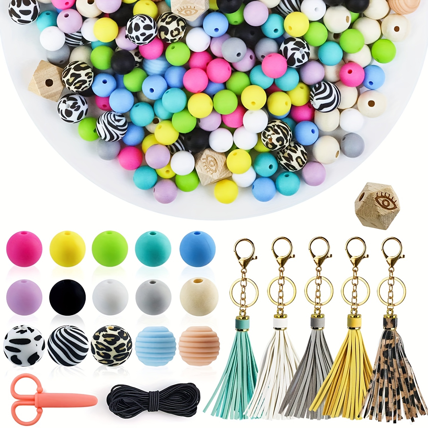 221PCS Silicone Beads for Keychain Making, Silicone Focal Bead