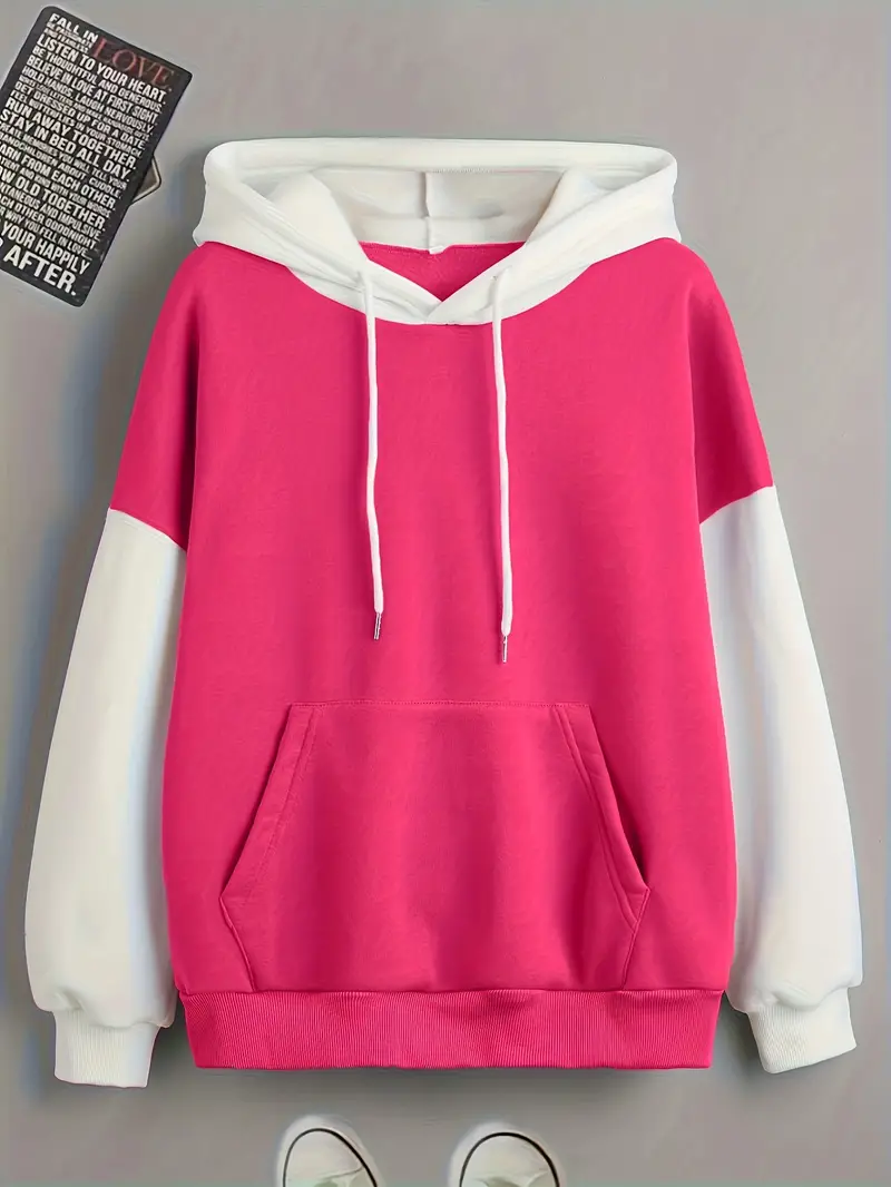 Yyeselk Women's Casual Hoodies Long Sleeve Color Block Pullover Tops Loose  Lightweight Sweatshirt with Pocket Drawstring Hoodie Hooded Blouse Shirt  Pink#03 XL 