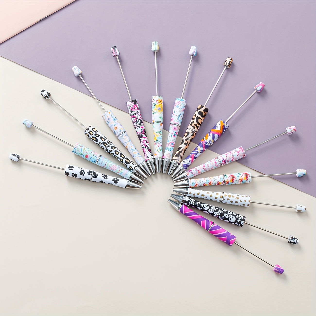 20pcs, 20 Colors Plastic Beadable Pens, Assorted Bead Pens For DIY
