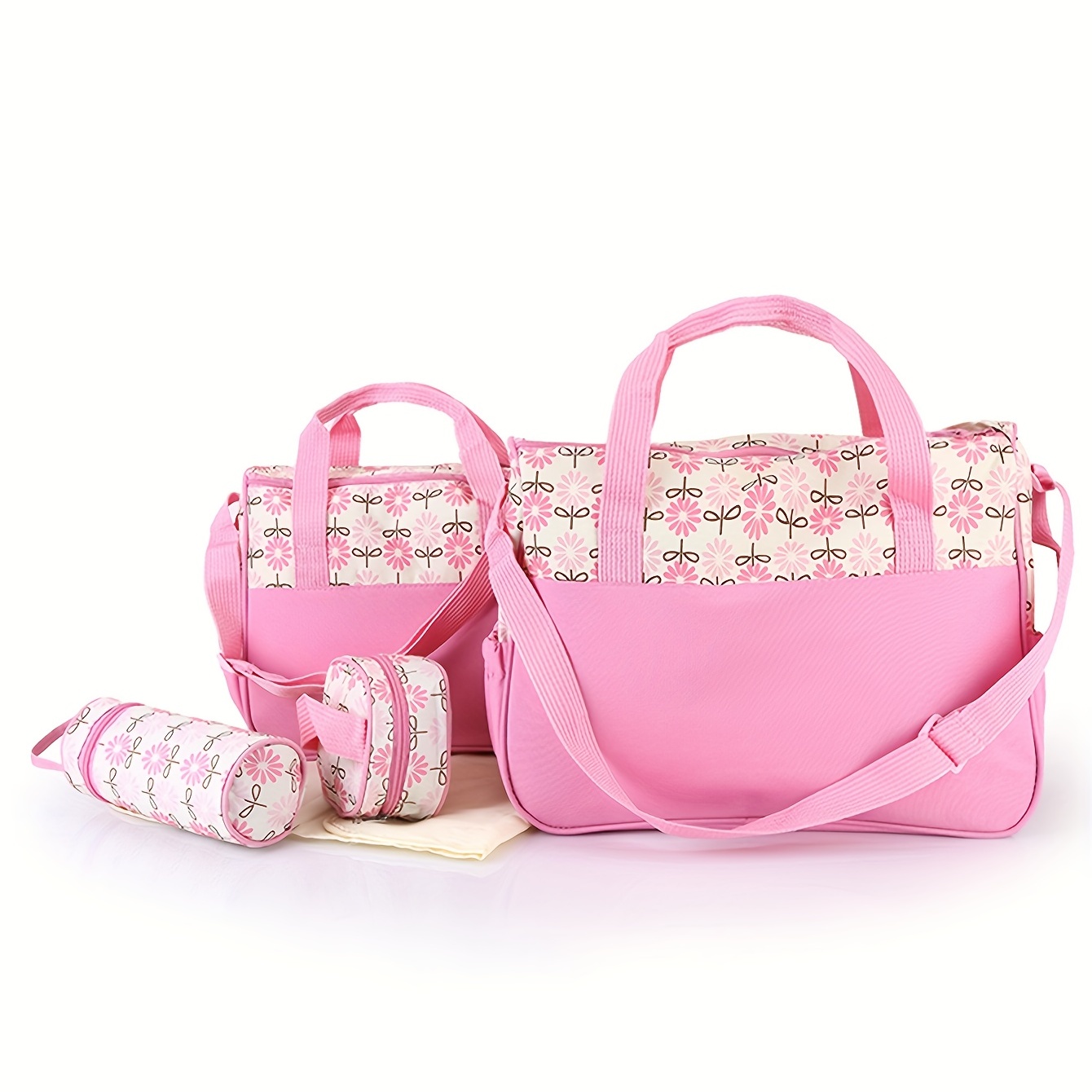 5PCS Diaper Bag Tote Set - Baby Bags for Mom (Pink)