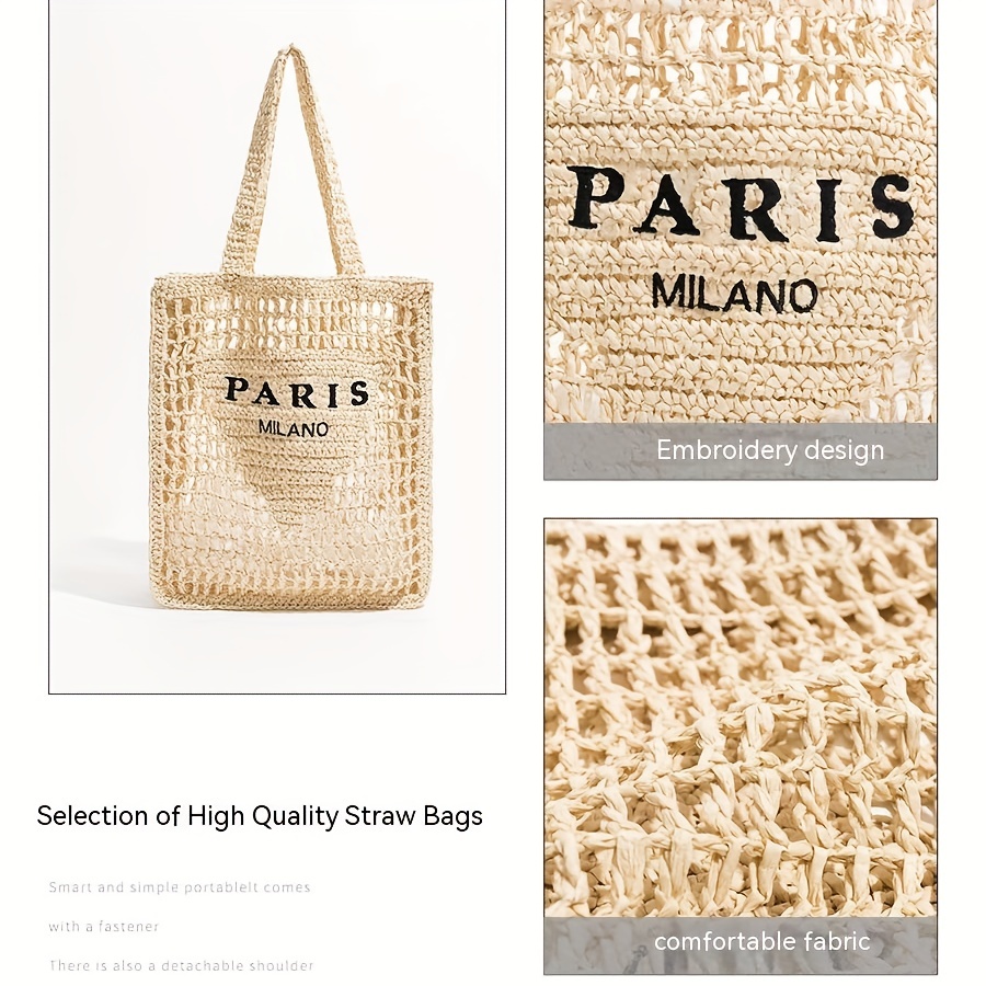 Large Fashion Straw Woven Tote Bag Summer Beach Fashion Handbag Designer  Tote