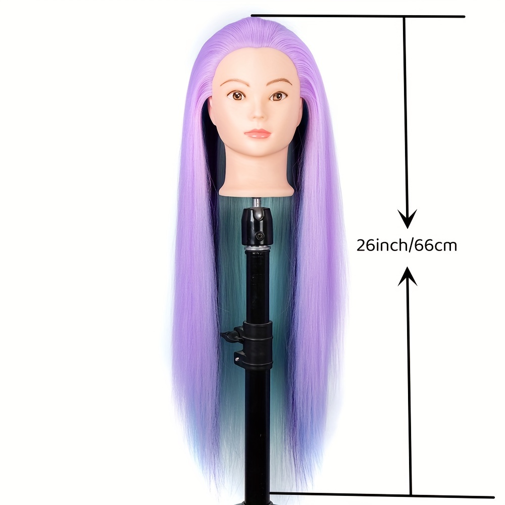 Yekavo Mannequin Head Hair Styling 29”Manikin Cosmetology Training Doll  Head Practice Synthetic Fibre Hair Purple Mannequin Heads For Braiding and