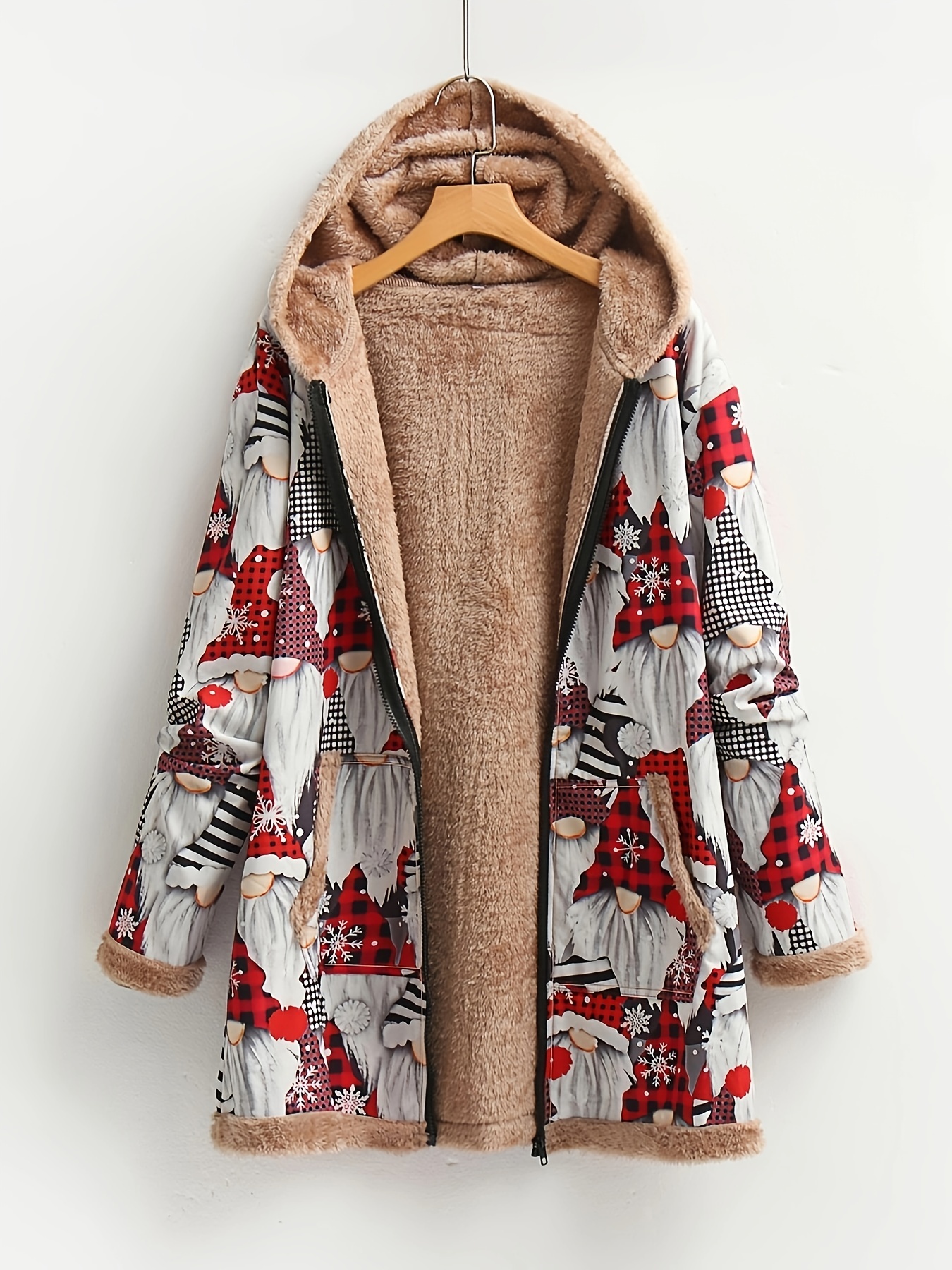 Plus Size Hoodie Fleece Liner Zip Coat Women's Plus Warm - Temu