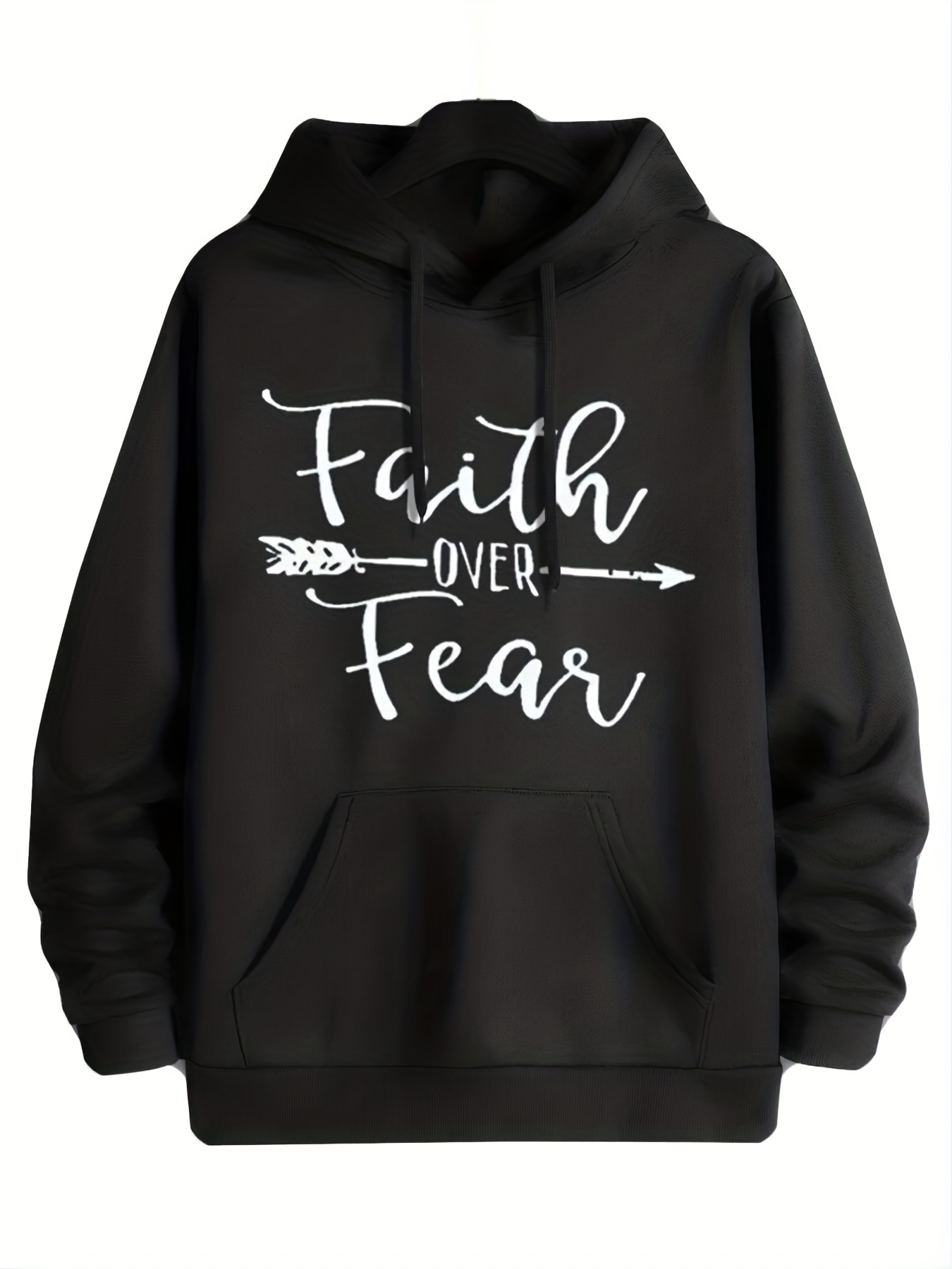 Faith Fear Print Pocket Hoodie Casual Long Sleeve Hoodies - Temu Canada