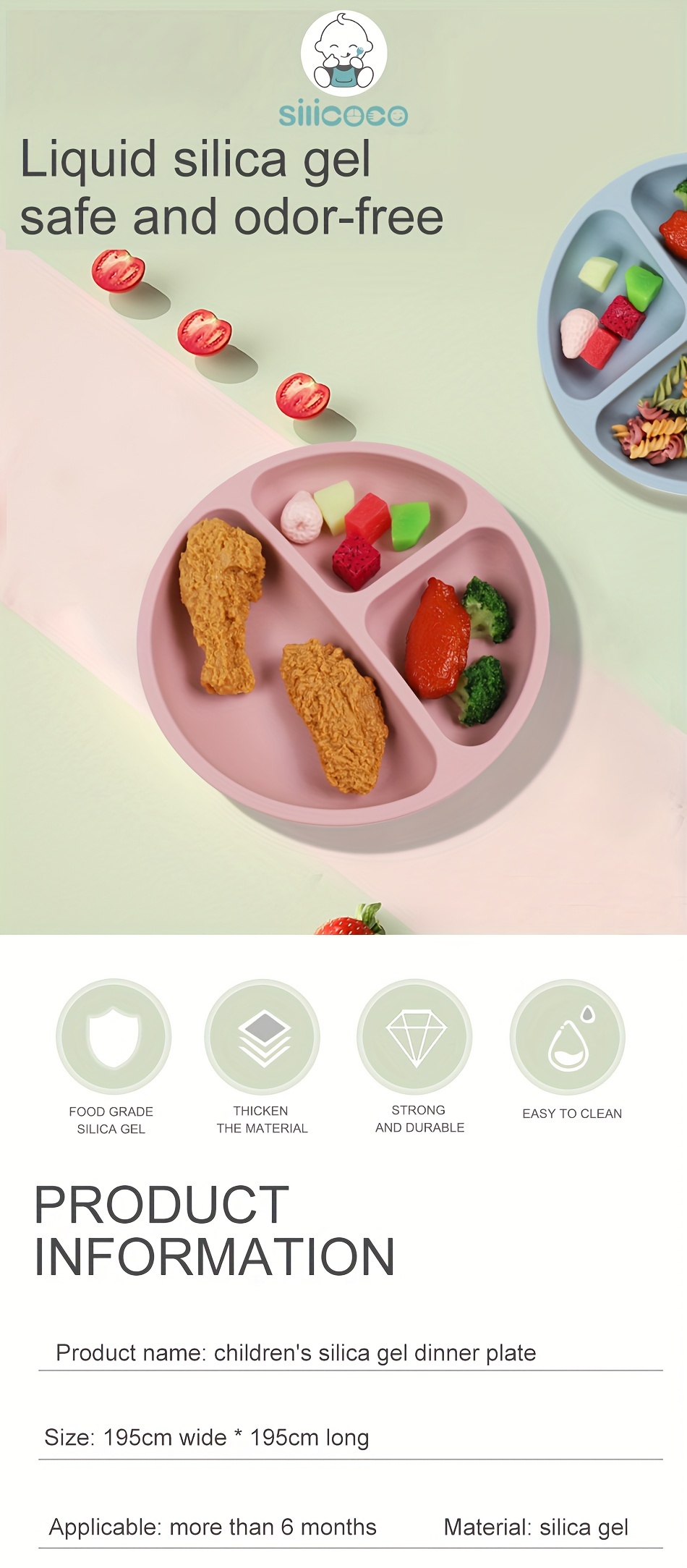 silicone suction cup dinner plate divider format   to eat food supplement tableware suitable for microwave dishwasher and oven   self eating   bpa free details 0