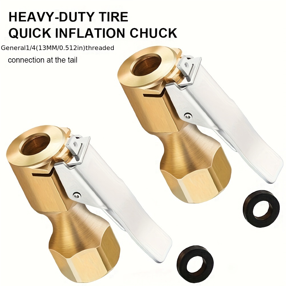 Heavy Duty Open Flow Lock On Tire Chuck with Clip - Yellow