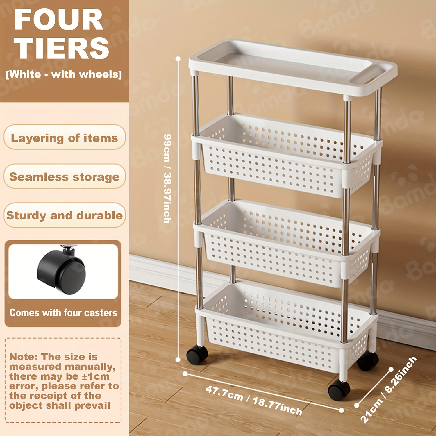 Storage Rolling Cart, 4 Tier Metal Utility Shelves with Handles, Movable  Rolling Book Cart, Heavy Duty Movable Storage Wheel Organizer, Multi