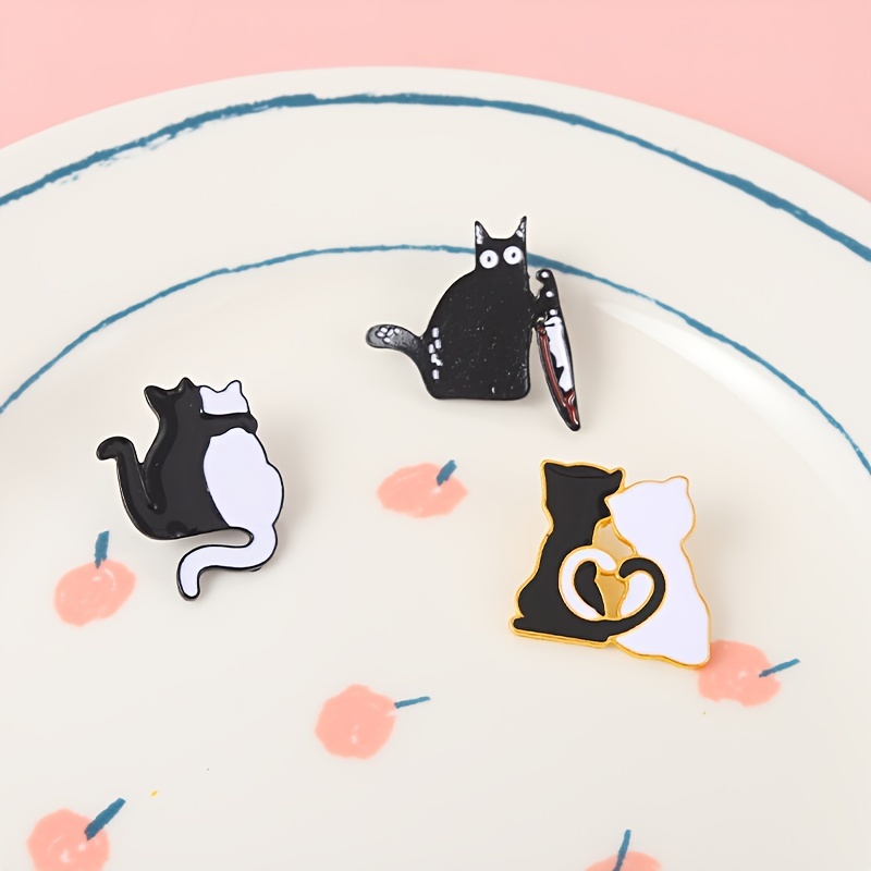 Lovely Enamel Lapel Pins Back Pack Badge Cute Black White Cat Bag Badges  Brooch