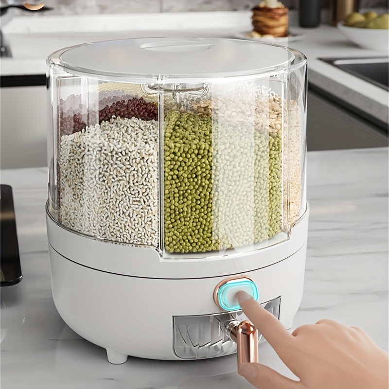 1pc Home Kitchen Rotating Compartmented Storage Box With Press Button, For  Rice, Cereals, Grains, Flours, Pet Food, Household Airtight Rice Dispenser