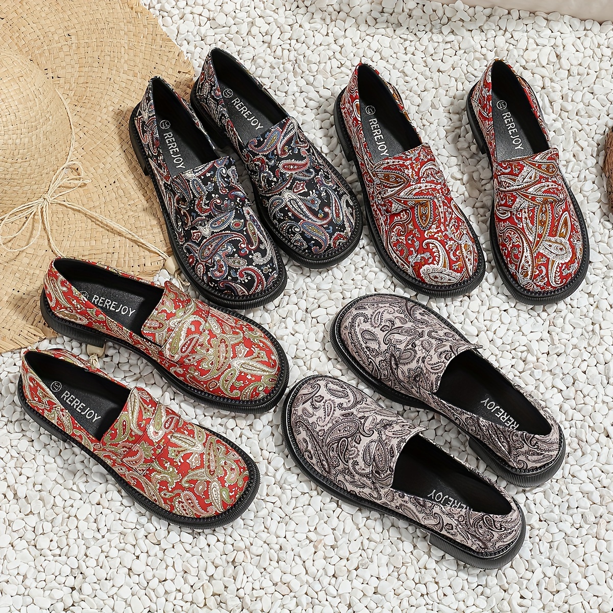 Women's Paisley Pattern Loafers, Soft Sole Platform Casual Slip On Shoes,  Versatile Round Toe Shoes