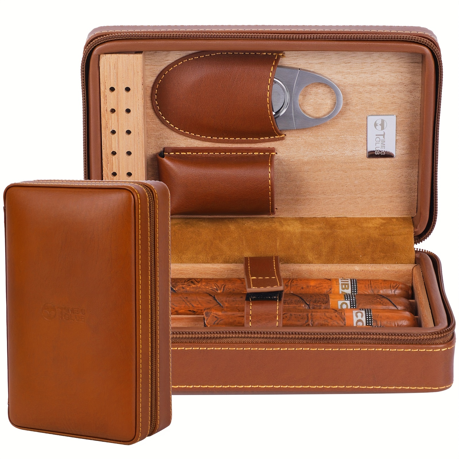 Caja de humidor de puros, caja de viaje de cuero para puros, kit de caja de  cigarros portátil con humidificador e higrómetro, tapa de vidrio, diseño