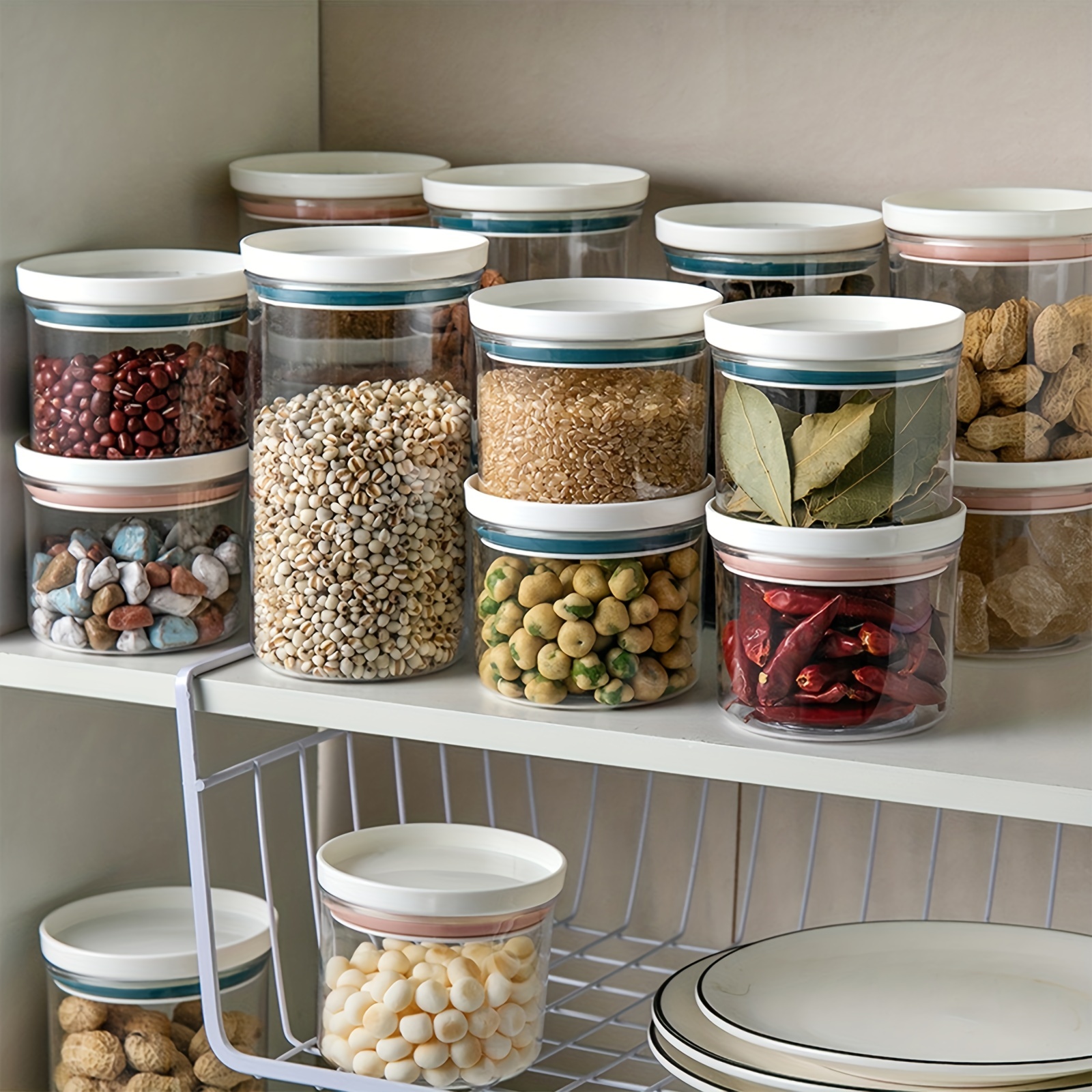 Stackable Clear Glass Jar Airtight Canister Wood Lid, Kitchen Food  Container Pasta Cereal Coffee Tea Storage Bottle Sealed Pantry Organizer 