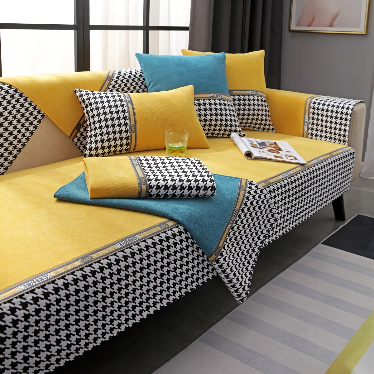 Houndstooth Sofa Slipcover, Polyester Non-slip Sofa Cover, Couch Cover Four  Seasons Universal Furniture Protector For Bedroom Office Living Room Home  Decor - Temu