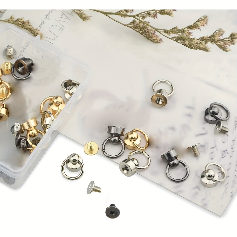20 Sets Brass Round Pull Ring Rivets Studs,DIY Leather Craft Metal Rivet  with Pull Ring Buckle, Leathercraft Screws Nail Rivets for Purse Phone Case