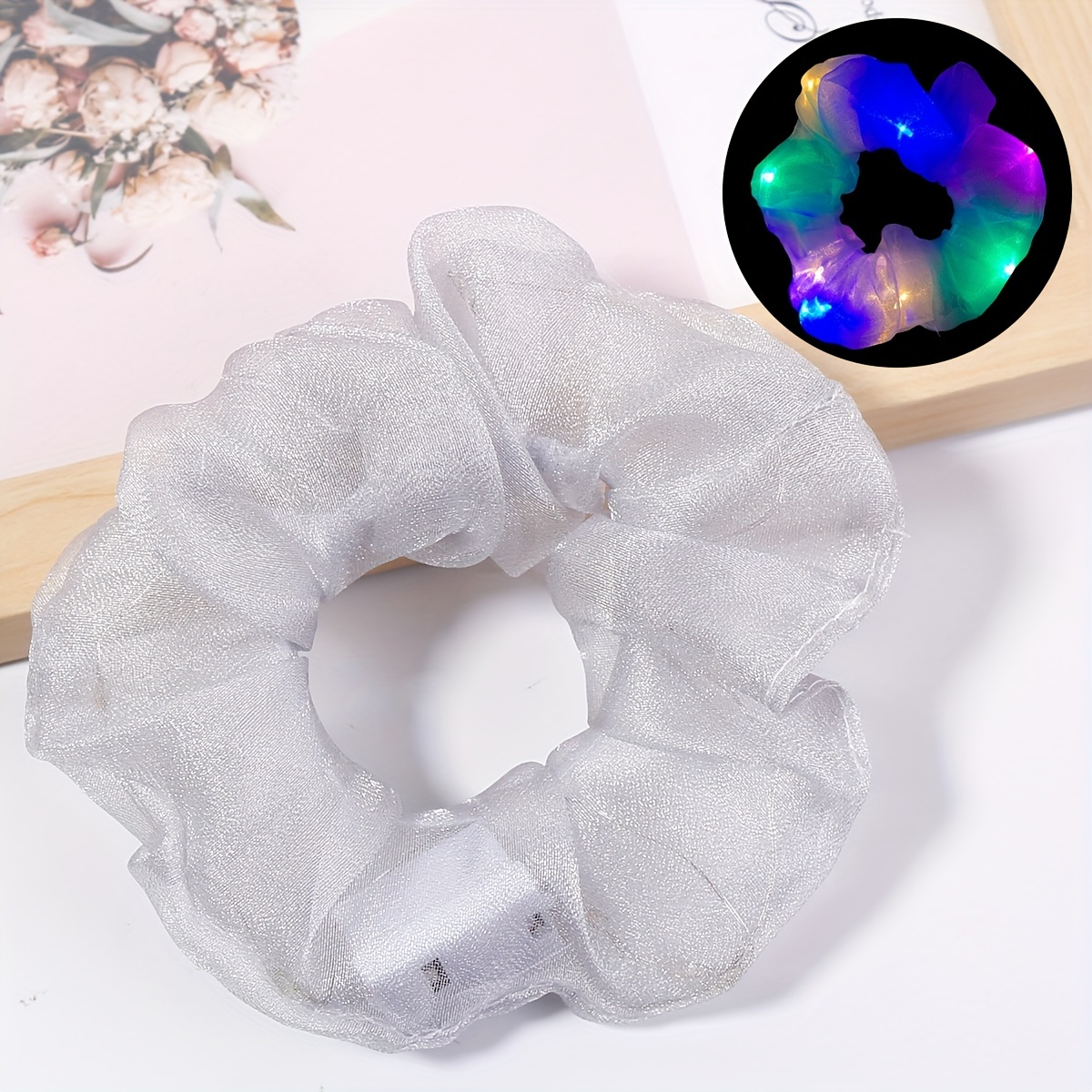 Large Glitter Neon Scrunchie Bowknot Hair Tie Led Lighting - Temu