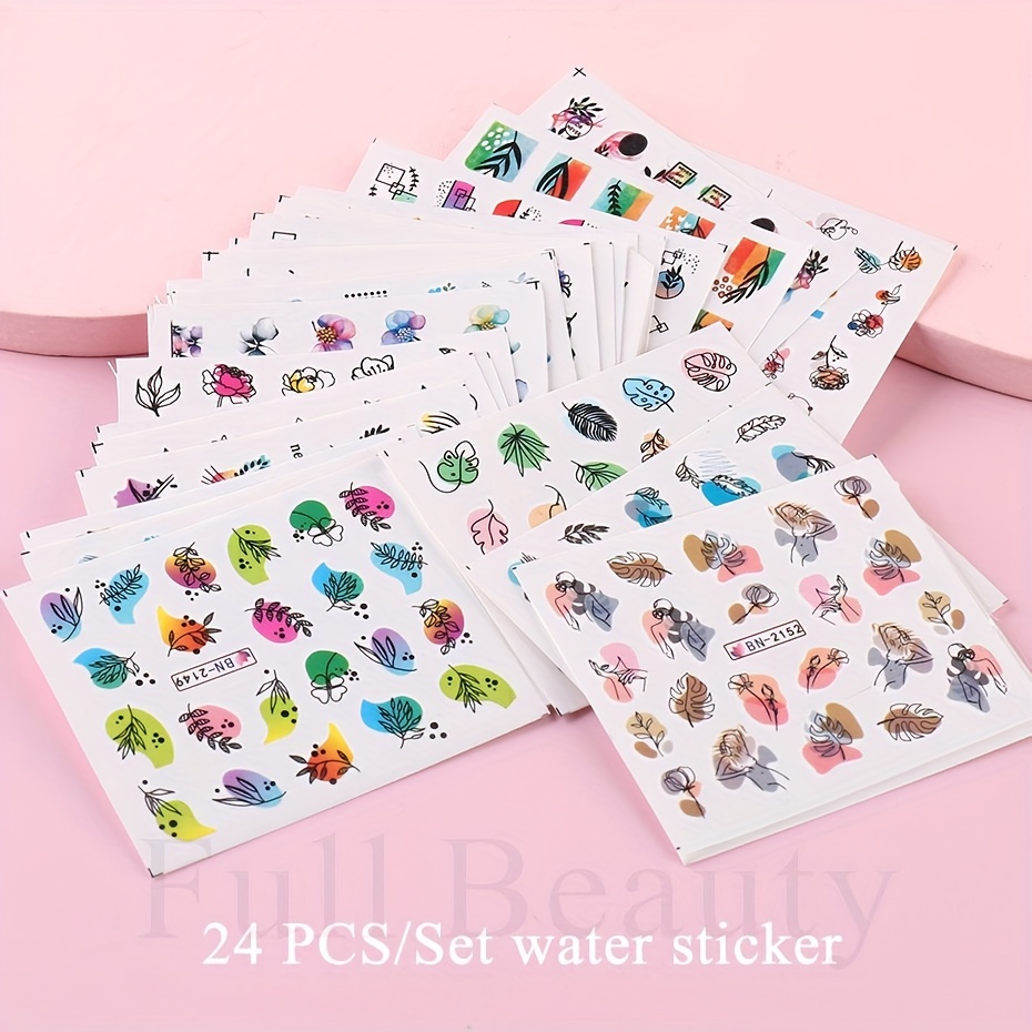 24 Sheets Summer Flower Nail Art Stickers Self Adhesive Decals