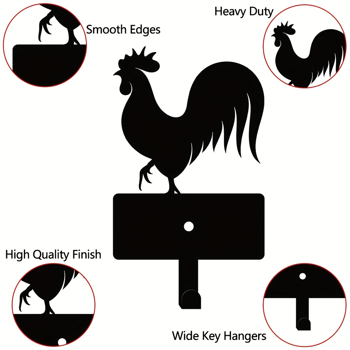 Buy Cockerel and Hen 5 Coat/key Hanger Black Metal Wall Mounted