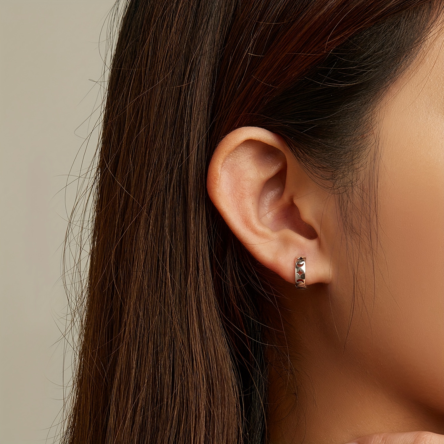 925 Silver Hollow Star Moon Pattern Earrings Daily Casual