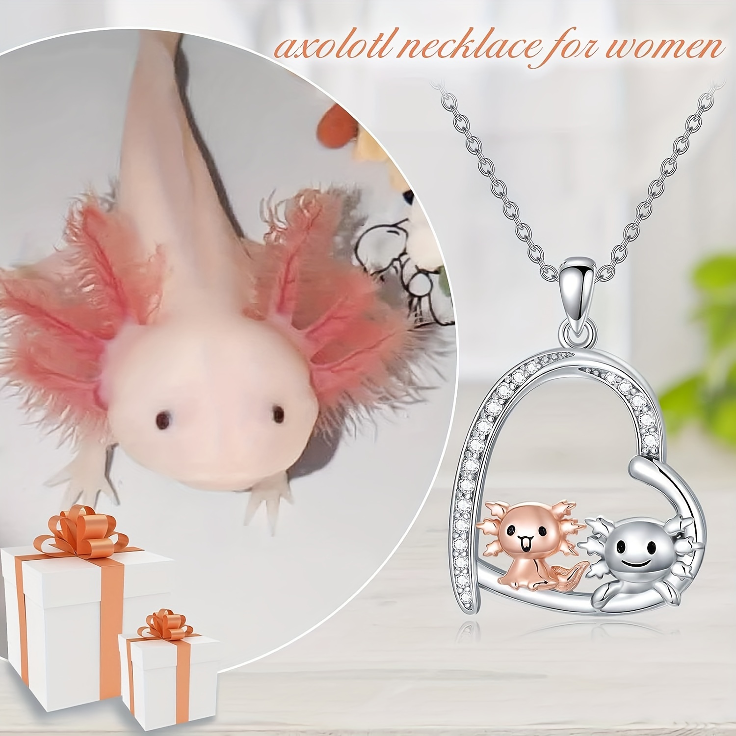 Axolotl Heart Gem Necklace