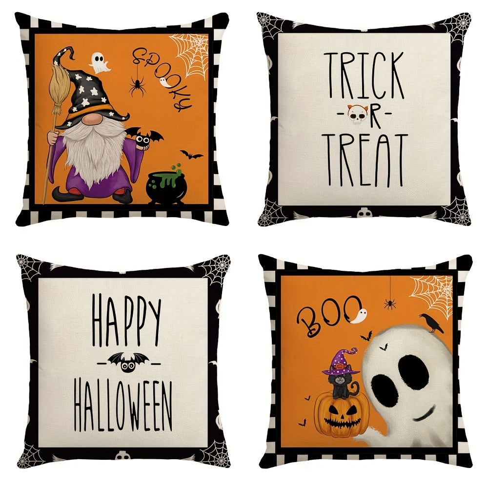  Fukeen Happy Halloween Pillow Covers 18x18 Inch Set of 4 Trick  or Treat Spooky Boo Ghost Horror Pumpkin Cat Bat Skull Fall Farmhouse Decor  Throw Pillow Cases Black and White Halloween