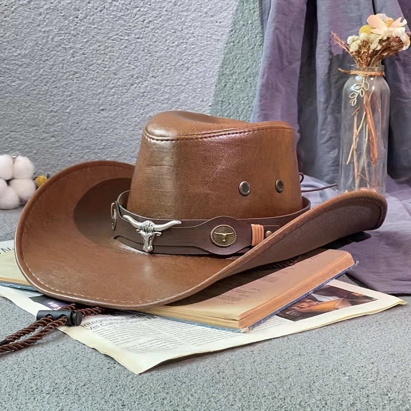 Bull Head Belt Cowboy Hat Solid Color Western Jazz Fedora - Temu