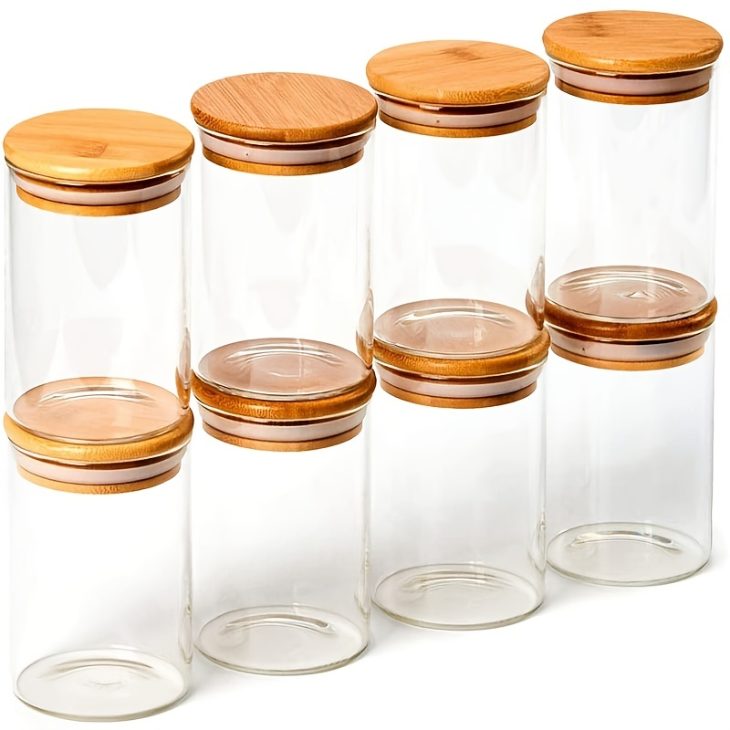 Round Glass Food Storage Jar With Airtight Bamboo Lid, Set Of 6