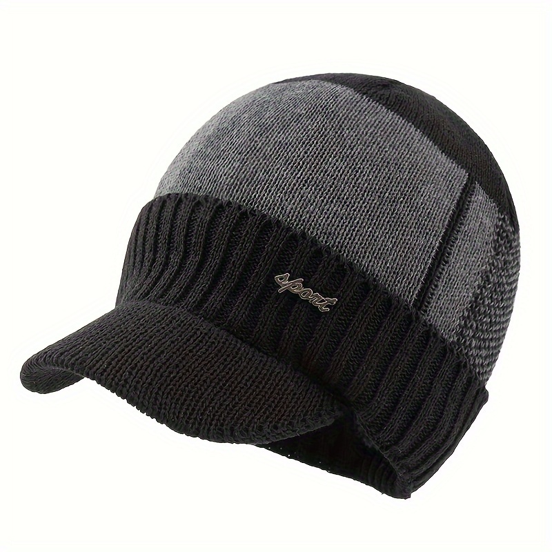 Men's -lined Thick Knitted Baseball Cap With Brim For Outdoor