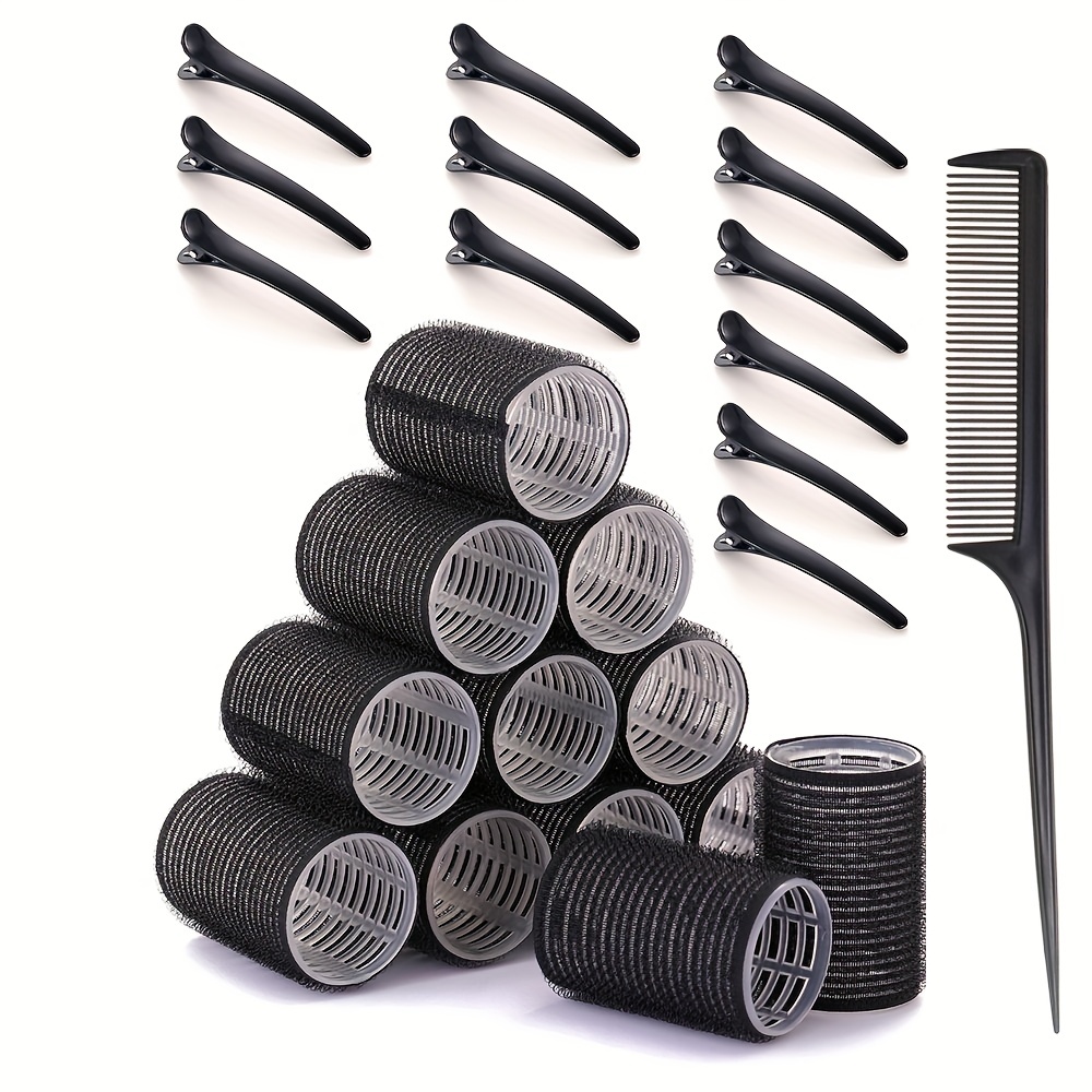 

25pcs Self-adhesive Hair Curling Roller & Clip Set With 12pcs Hair Curlers Self Grip Holding Rollers And 12pcs Clips With 1pcs Hairdressing Comb, Salon Hairdressing Curlers, Diy Hair Styles