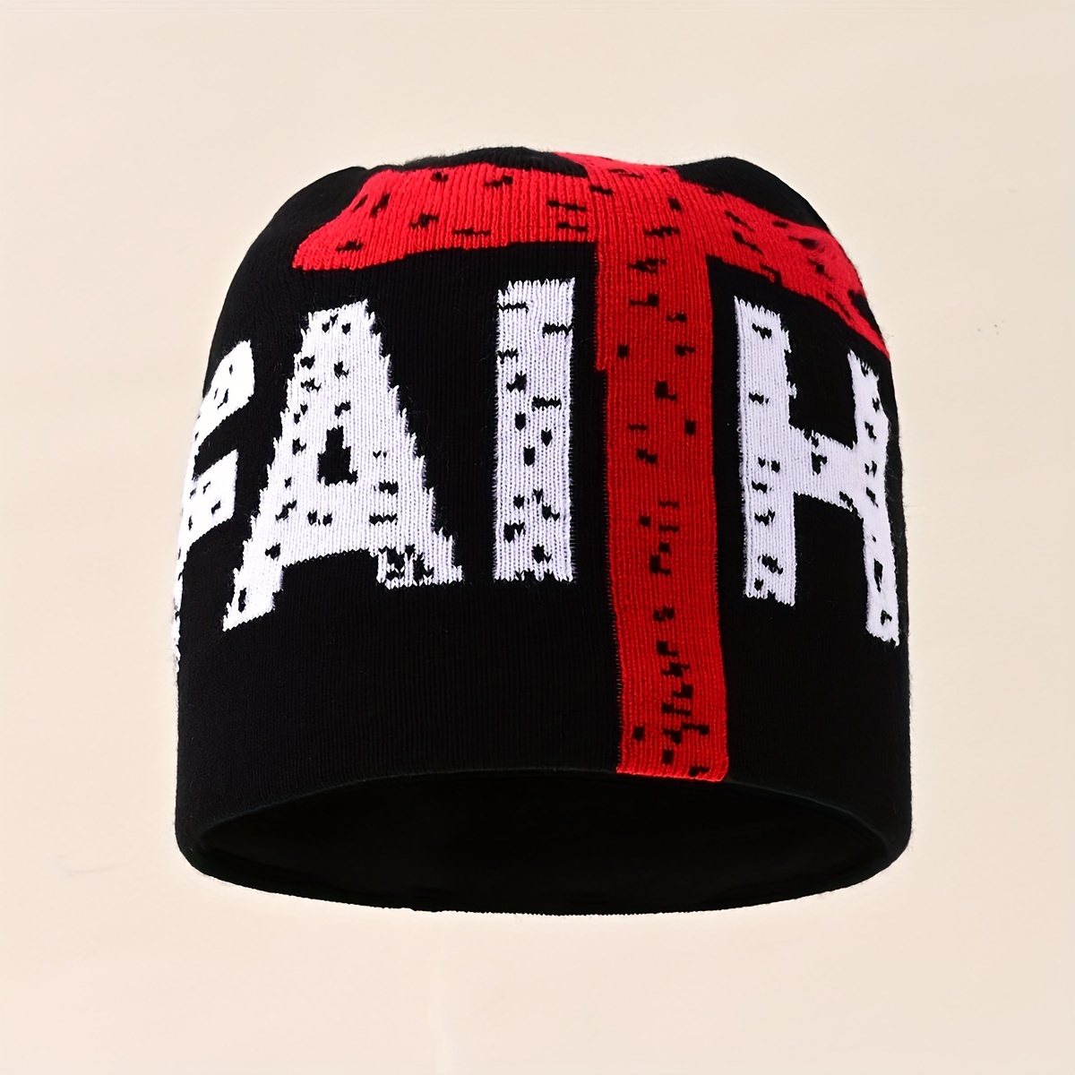 Gothic Faith Cross Jacquard Y2k Beanie Classic Color Block - Temu